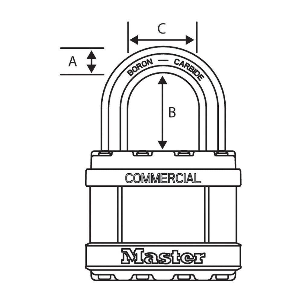 Master Lock M5 2" Wide Commercial Magnum Laminated Steel Padlock with Stainless Steel Body Cover, 1-1/2" Shackle